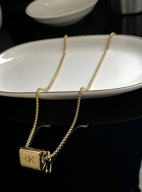 钢项链女三面字母OK锁骨链毛衣链