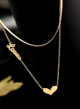 钛钢双层爱心时尚颈链小众