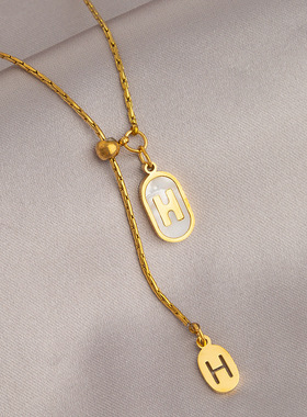 法式字母项链女抽拉流苏吊坠