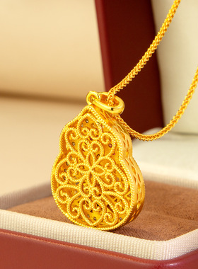 金店款沙金花丝镂空镶嵌无相佛吊坠复古宫廷风葫芦佛项链