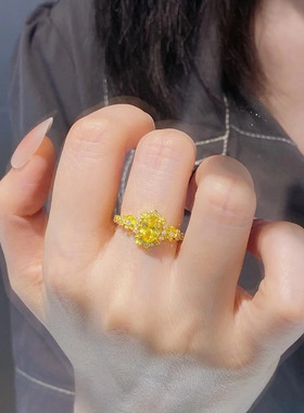 沙金盛世繁花璀璨点钻鸽子蛋戒指精致高级感开口女戒首饰