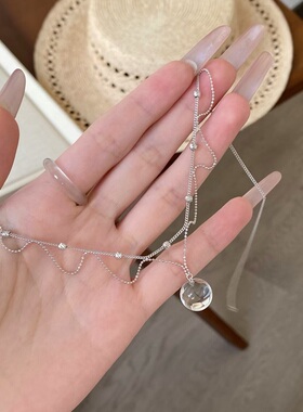 S925纯银项链天然双A白水晶蕾丝流苏轻奢高端小众级设计感锁骨颈