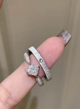 S925纯银戒指拉丝工艺简约星芒素圈百搭轻奢高端小众级感复古时尚