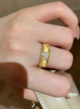 S925纯银拉丝工艺葫芦戒指新中式国风轻奢高端小众级感镶钻锆石环