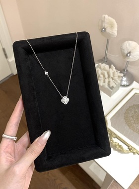 S925通体纯银项链四叶草超闪锆石碳钻轻奢高端小众级感百搭锁骨颈