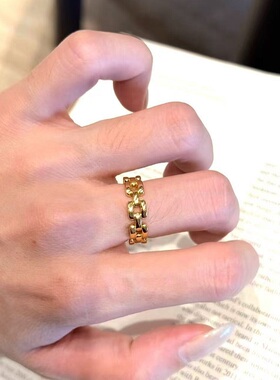 S925纯银戒指个性坦克链条镂空轻奢高端小众级设计感百搭时尚夸张