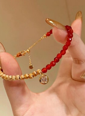 S925纯银手链本命年红运猫眼天然玛瑙轻奢高端小众级设计感钻锆石