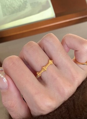 S925纯银戒指鸢尾花中复古拉丝工艺轻奢高端小众级设计感简约环潮