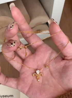 S925纯银项链中复古风碳钻拉丝鸢尾花推拉可伸缩轻奢高端小众级感