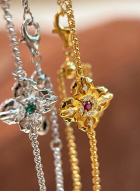 S925纯银手链老钱风十字金刚杵双面戴满钻镂空花轻奢高端小众级感