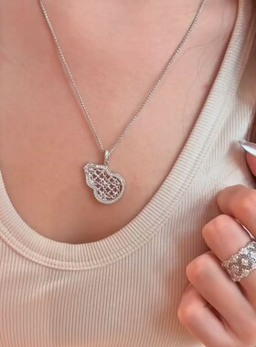 S925纯银项链拉丝工艺蕾丝葫芦复中古轻奢高端小众级设计感锁骨颈