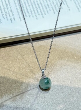 S925纯银项链天然非洲翠独龙玉圆珠轻奢高端小众级设计感锁骨颈链