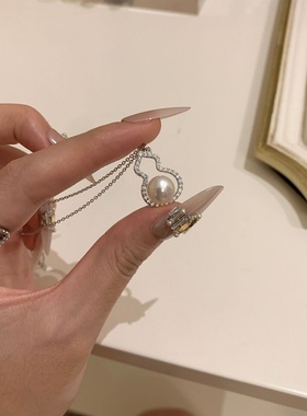 S925纯银项链葫芦珍珠镶钻锆石福禄满盈轻奢高端小众级感锁骨颈链