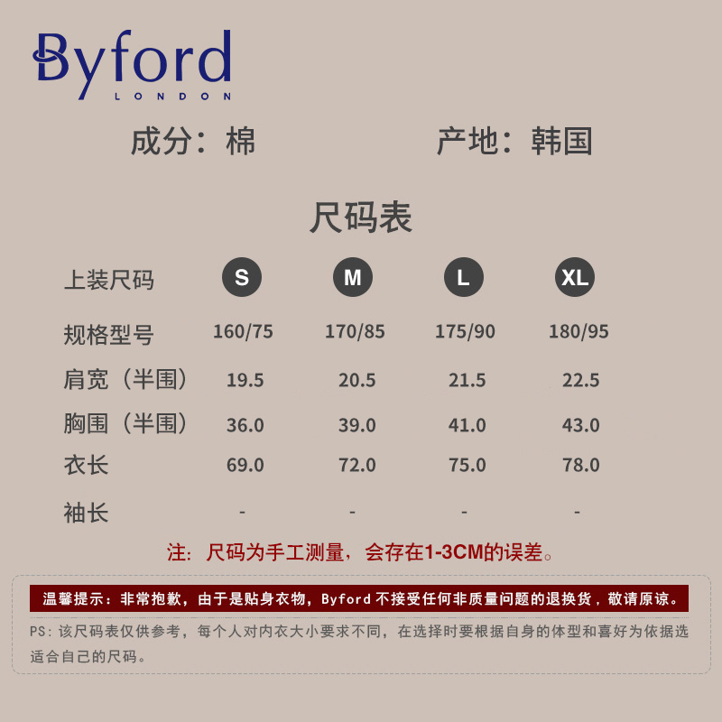 Byford/百富男士内衣背心纯棉无痕打底衫运动汗衫商务背心MW8820 - 图3