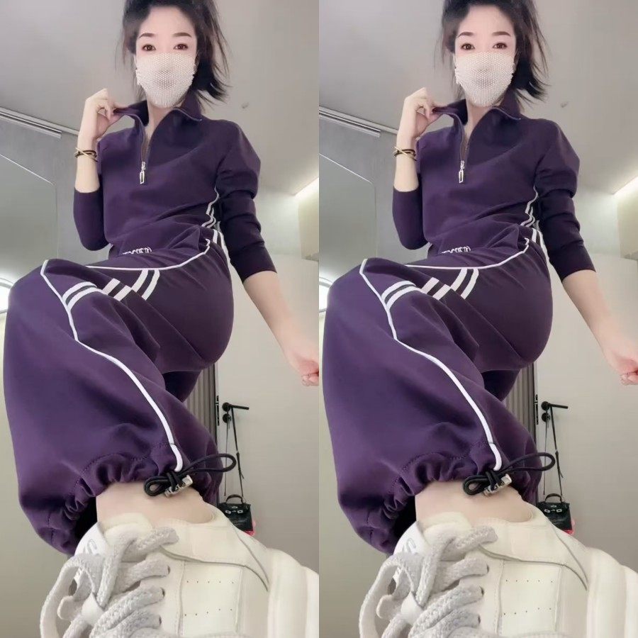 欧货休闲个性半拉链卫衣灯笼裤套装2025秋季新款运动撞色两件套女,淘宝优惠券,粉丝福利购,淘宝优惠卷