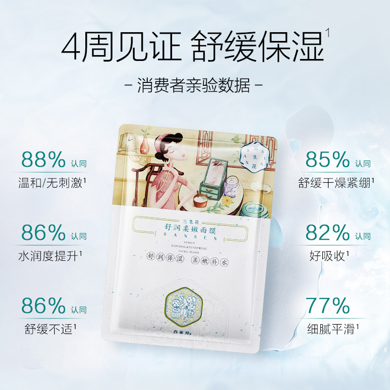 三生花玻尿酸烟酰胺补水保湿党面膜 三生花贴片面膜