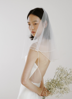 Yesdress新娘结婚领证登记手工珍珠边双层头纱