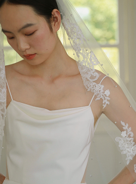 珍珠婚礼新娘蕾丝头纱yesdress