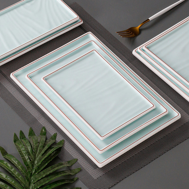 Metamine tableware imitation porcelain tableware rectangular plate commercial use