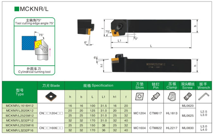 75度数控外圆车刀杆 MCKNR/MCKNL 1616H12 2020K12 2525M12 3232 - 图0