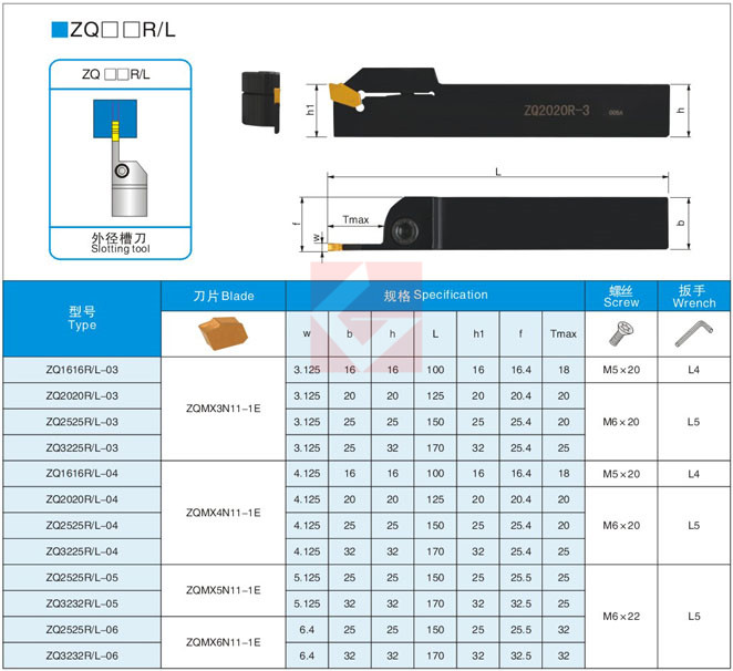 单头切槽切断刀杆切槽刀 ZQ1616R/2020R/2525R/3232R-02 03 04 05 - 图0