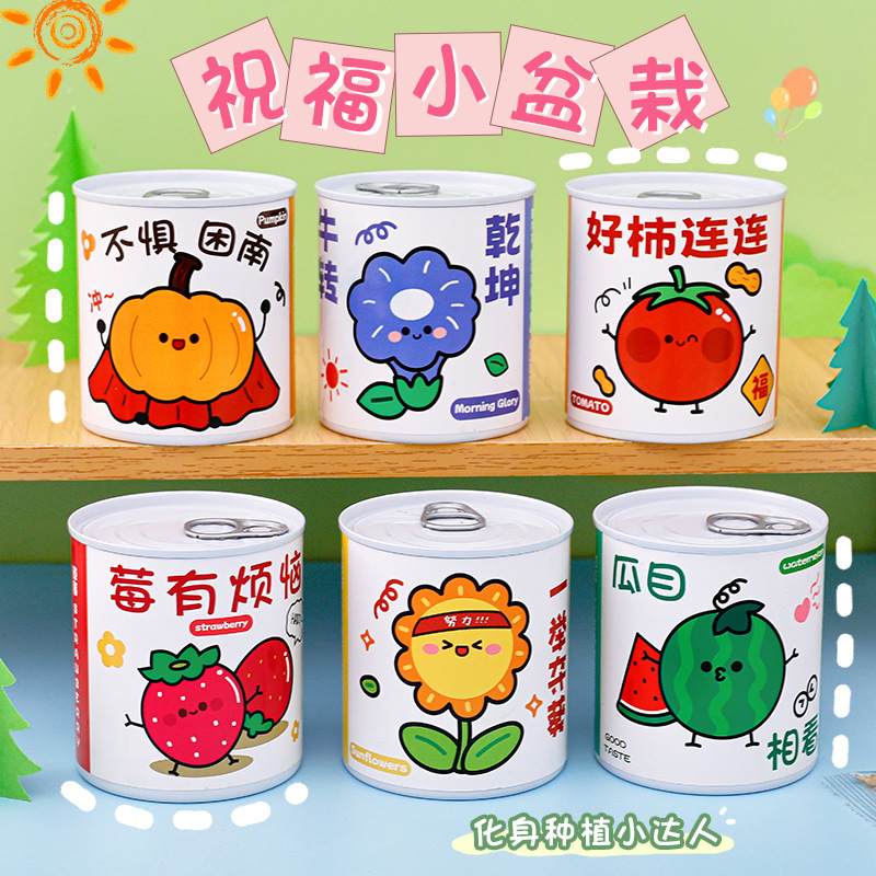 儿童励志种植小盆栽幼儿园开学季小礼品创意手工DIY植物罐头盆栽-图1