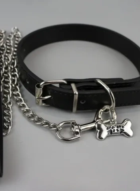 锁骨链配饰男骨头颈链项圈颈带酷脖子黑色二丫牵引绳chocker情侣