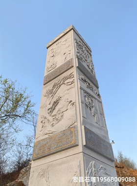 公园广场大型石雕文化柱子花岗岩雕刻四面浮雕二十四孝壁画石方柱