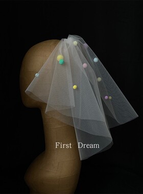 FirstDream2024年新款领证登记多巴胺短款求婚可爱女童生日小头纱