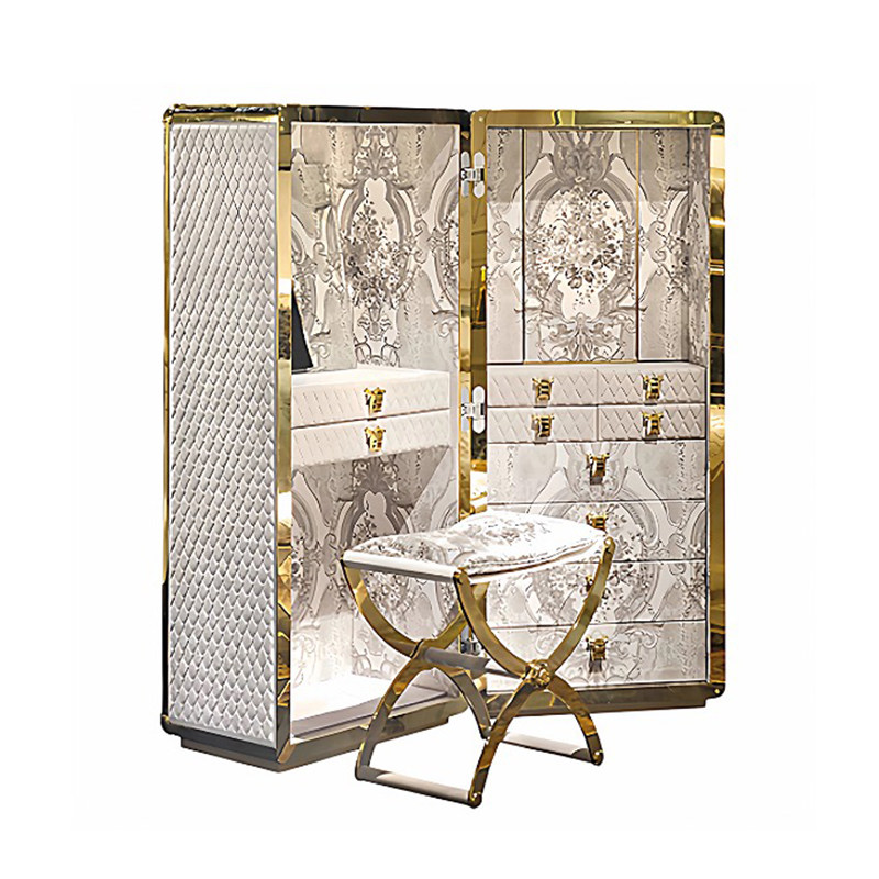 现代奢华落地首饰柜实木轻奢别墅豪宅设计师古典带妆凳珠宝收纳柜,淘宝优惠券,粉丝福利购,淘宝优惠卷