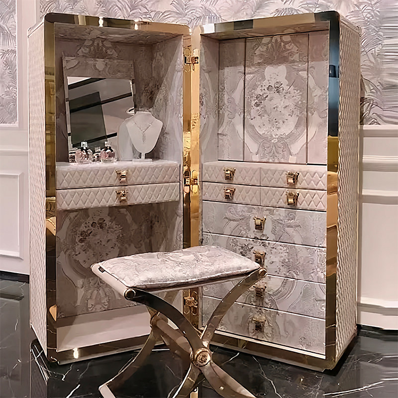 现代奢华落地首饰柜实木轻奢别墅豪宅设计师古典带妆凳珠宝收纳柜,淘宝优惠券,粉丝福利购,淘宝优惠卷