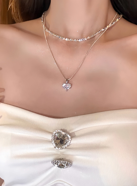 【Mielin】莉莉安小姐 碎银子闪锆爱心项链双层叠戴锁骨链choker