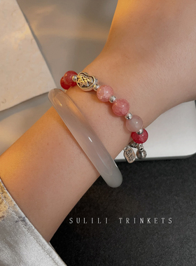 民族风国风天然石手链女夏款小众设计年年有余招财纳福寓意手饰女
