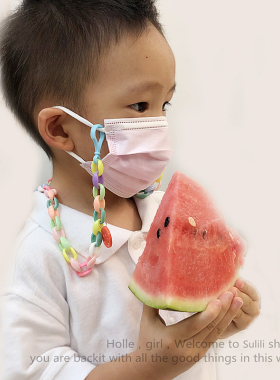 韩版ins彩色链条笑脸口罩链子眼镜挂绳少女儿童防丢项链亚克力女