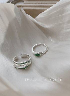日韩简约小众设计冷淡风清冷感不规则薄荷绿戒指时尚高级感食指戒