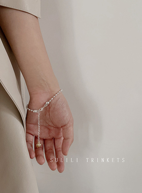 时尚秀气冷淡风金银拼色爱心吊坠手链个性夏季小圆珠极简百搭手饰