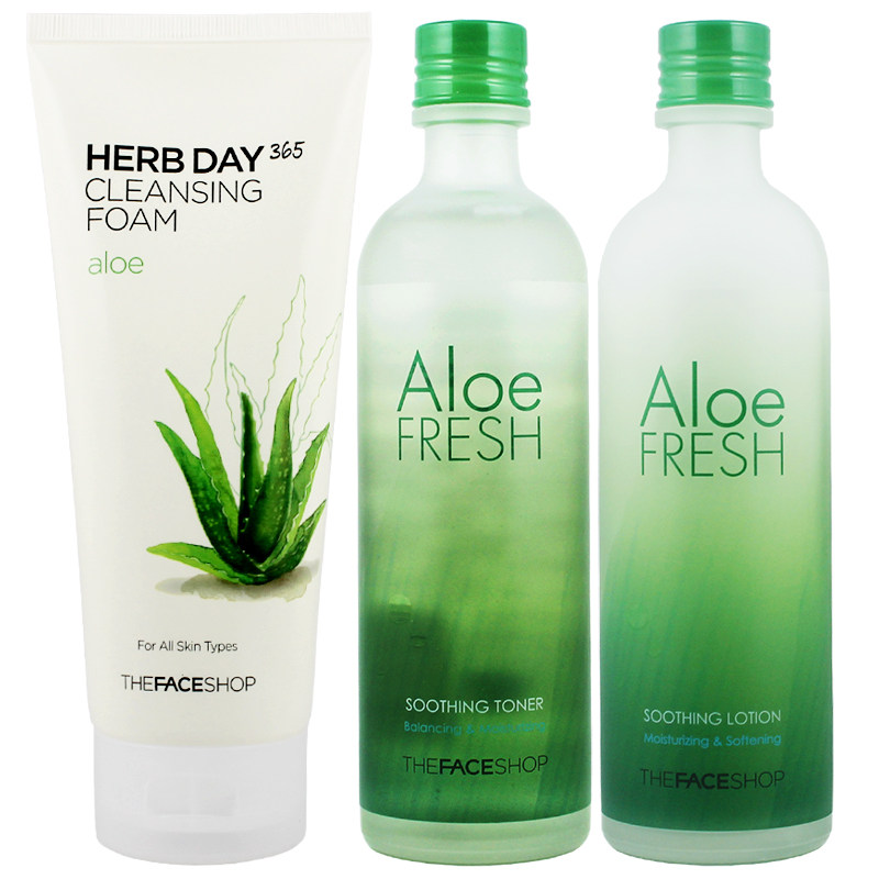 the face shop芦荟套装柔滑洁面膏 飞沃化妆品面部护理套装