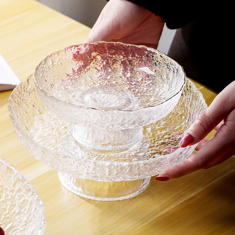 轻奢冰露果盘高脚盘玻璃水果盘餐厅精致点心盘会议室干果甜品盘子 - 图0