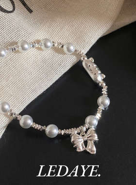 李大爷的店 法棍猫间隔珍珠碎银猫猫头手链韩系叠戴高级感手串女