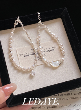 李大爷的店 锆石间隔珍珠碎银猫猫头手链韩系叠戴高级感手串女