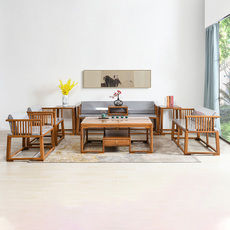 Махогани диван 红木家具鸡翅木沙发组合六件套新中式仿古大茶几红木客厅实木整装