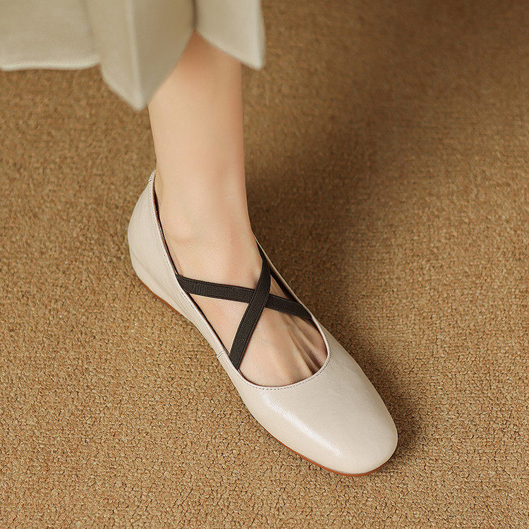 头层羊皮法式内增高松紧交叉带玛丽珍鞋2025春季浅口百搭芭蕾单鞋,淘宝优惠券,粉丝福利购,淘宝优惠卷
