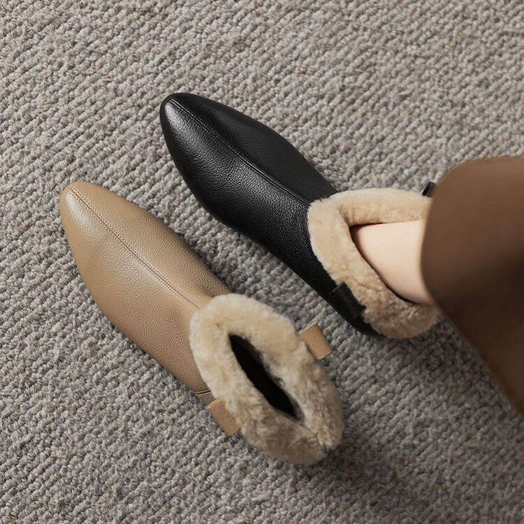 小棉袄~闭眼入~加绒加厚羊皮尖头短靴冬款中跟粗跟真皮羊毛女靴子,淘宝优惠券,粉丝福利购,淘宝优惠卷