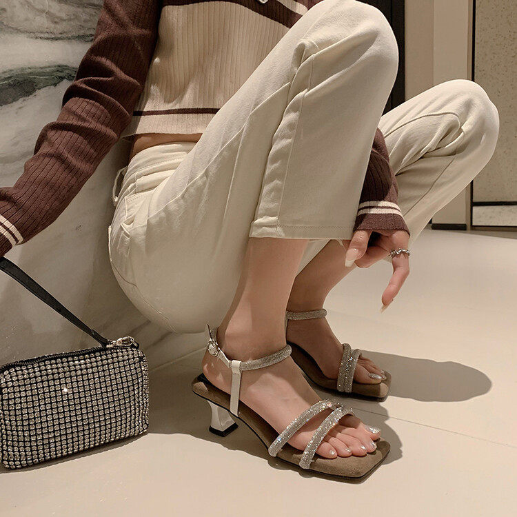 2023新款方头方头小猫跟一字带中跟凉鞋2023夏-温柔风凉鞋,淘宝优惠券,粉丝福利购,淘宝优惠卷