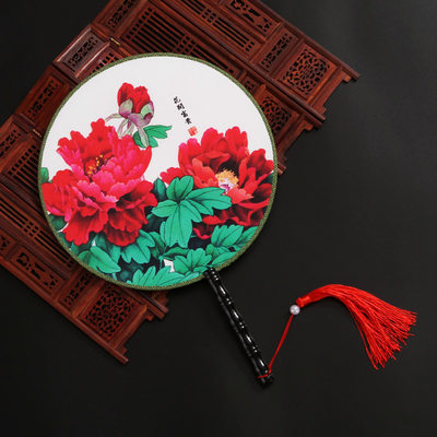 宫扇子团扇古风扇中国风古典舞蹈扇长柄扇流苏扇夏季大圆扇汉服女 虎窝淘