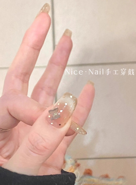 穿戴甲手工定制新娘甲猫眼晶石小蝴蝶可拆卸假指甲美甲贴日式甜美