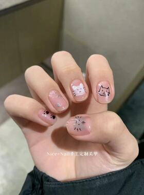 穿戴甲定制手绘猫咪手工美甲
