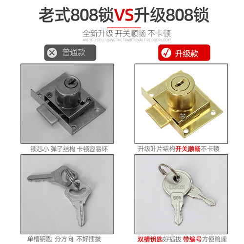 老式抽屉锁办公桌加长柜门锁防盗安全锁家具衣柜柜台纯铜文件柜锁 - 图1