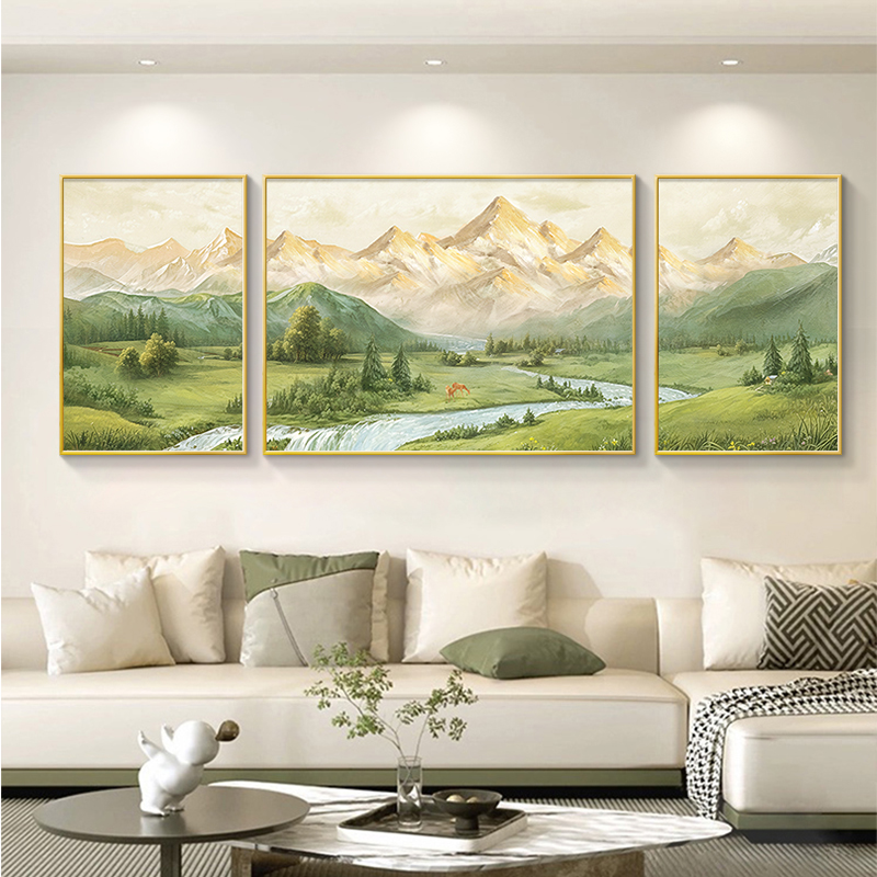 日照金山客厅装饰画轻奢高级感沙发背景墙挂画2024新款大芬村油画
