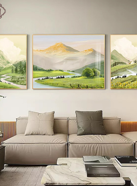 网红金山日沙发背景墙壁照背靠山客厅装画饰有画北欧风简约三联挂